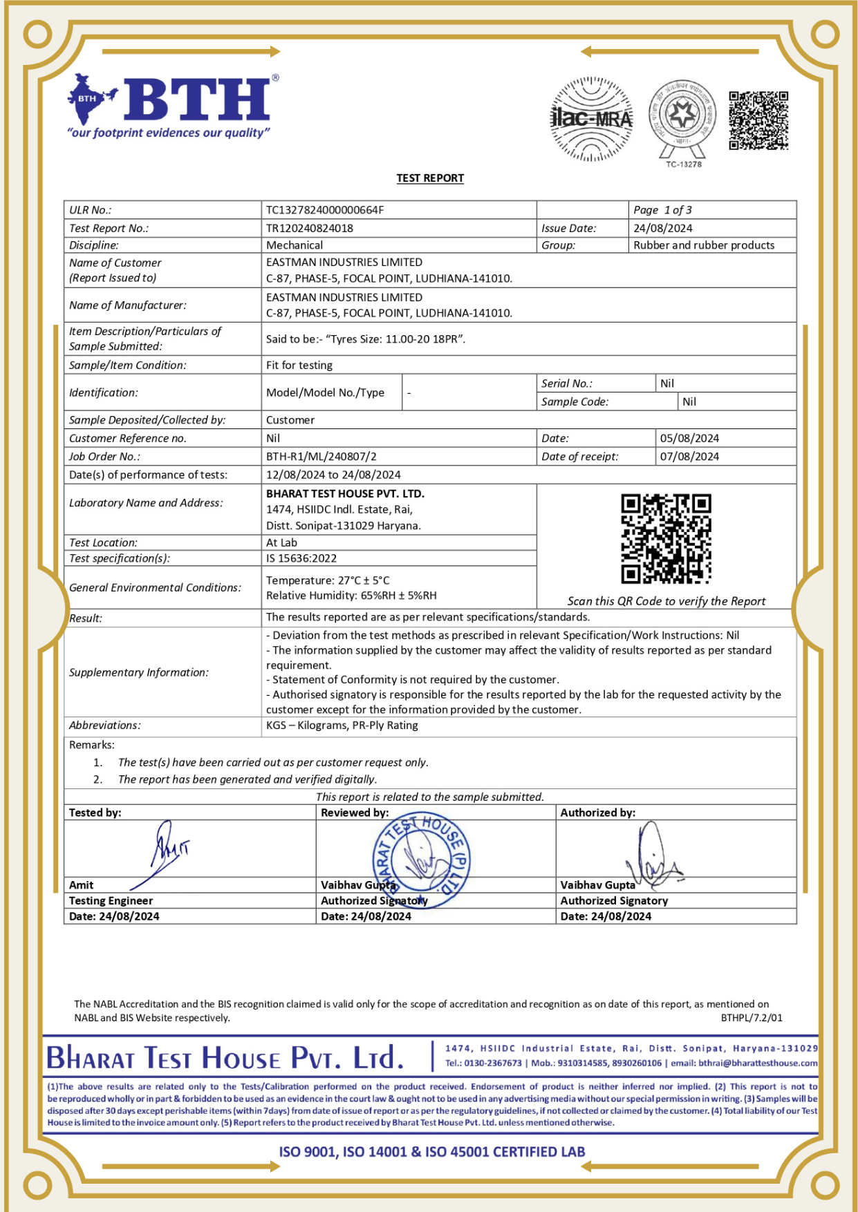 addo indiat tyres 11 20 18 PR testing report